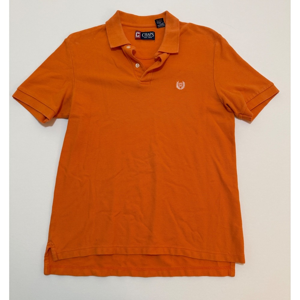 Chaps Mens Orange Cotton Pique Short Sleeve Polo Shirt Small Logo Laurel Wreath